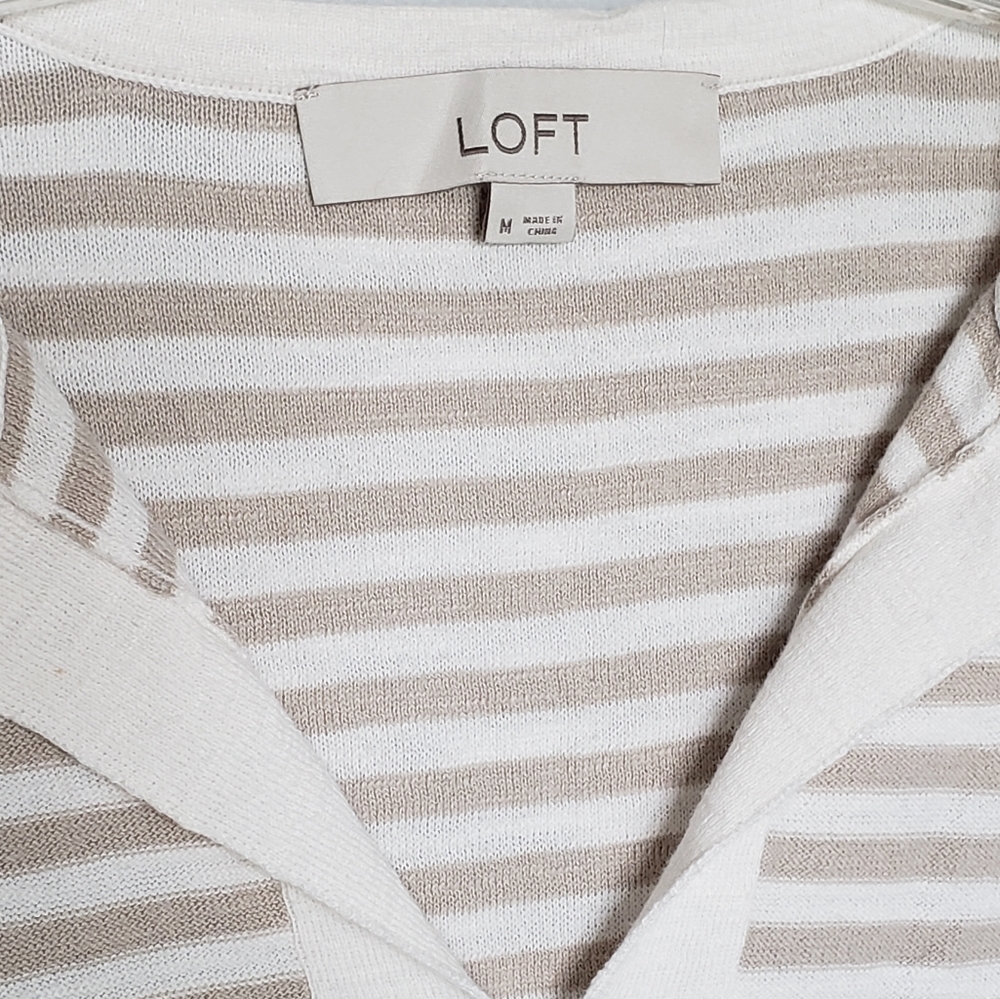 Loft Striped Lightweight Cotton Split Neck Tassel… - image 7